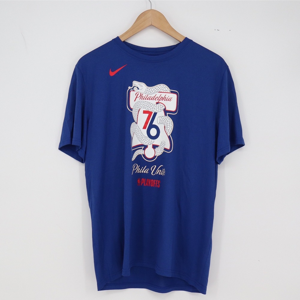 Philadelphia 76ers Nike T-Shirt Mens L Blue NBA Basketball Phila Unite Excellent